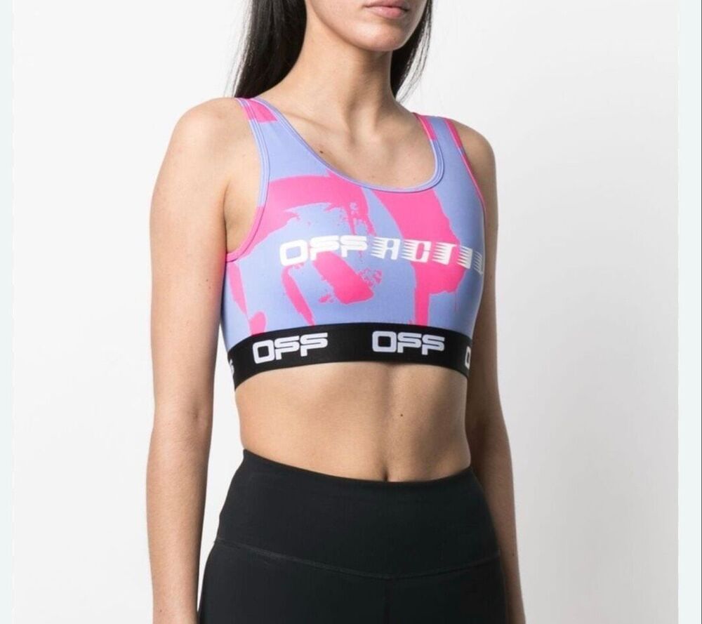 Off-White logo-print sports bra abstract pattern branded chest logo size M NWT
